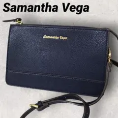 サマンサベガ ショルダーバッグ 2way ゴールド金具 シボ革 ネイビー