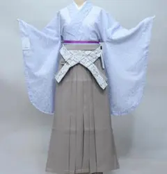 二尺袖 袴フルセット レース着物 レース紐袴 ショート丈 グレー NO38565