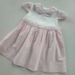 美品★80cm familiar ピンクギンガムチェック 半袖ワンピース