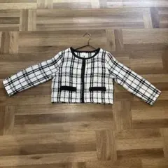 ツイードジャケット ノーカラー チェック柄 フォーマル 120cm