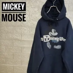 ミッキーマウスDisneyland古着スウェットパーカー紺M裏起毛