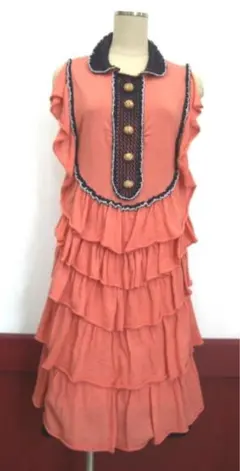 大幅値下げ❤️コーラルピンクフリルノースリーブワンピース★パリ買付1点物レア送料無