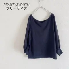 BEAUTY&YOUTH 長袖トップス 袖シフォン 透け感 ブラック フリーのサムネイル