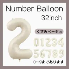 2 ナンバーバルーン くすみベージュ 数字 風船 お誕生日 記念日 飾付け 祝い