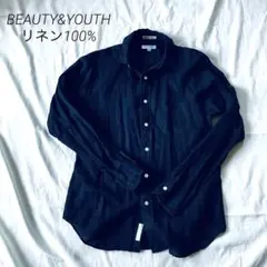 BEAUTY&YOUTH リネン100% 長袖シャツ ネイビーのサムネイル