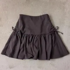 サイドリボン フレアミニスカート ブラウンのサムネイル