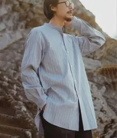 HEUGN Stripe Rod Band Collar Shirt 2 - メルカリ