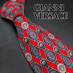 VERSACE ヴェルサーチ ネクタイ メデューサ ダイヤ柄 格子柄 赤