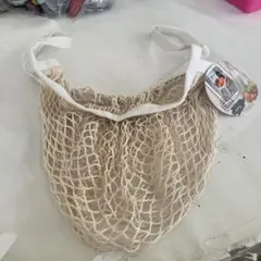 ベージュネット編みエコバッグ 約35cm
