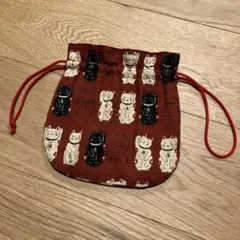 猫デザインの布製巾着袋