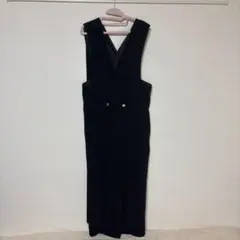 Vネック オールインワンワンピースブラック