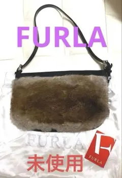 FURLA フルラ バッグ レザー スウェード リアルファー 黒 クラッチ