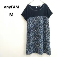 エニィファム 花柄 半袖 チュニック ワンピース ネイビー 切り替え M リボンのサムネイル