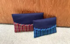 ポケットティッシュケース　青☆赤チェック　2個セット　ハンドメイド