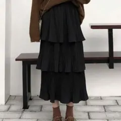 レディース フリルスカート ブラック ロングスカート