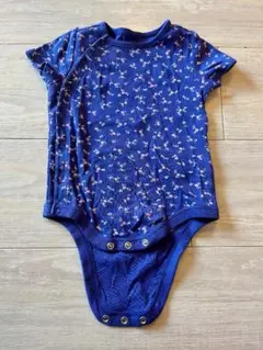 ベビーギャップ 半袖ボディスーツ 3-6ヶ月 ネイビー花柄 くまアップリケ
