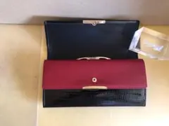 クロコダイル風三つ折り財布 黒赤
