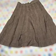 ブラウン チェック プリーツスカート ひざ丈