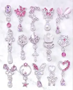 ネイルパーツ まとめ売り 揺れるパーツ 15点セット シルバー ピンク 224