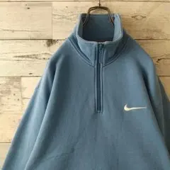 希少☆90s ナイキ 刺繍ロゴ ハーフジップ スウェット L ブルー