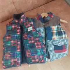 中綿ベスト 110cmリバーシブルダウンベスト& パッチワークデザイン