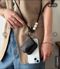 【6WAY】BIGパール付きスマホストラップ ディスコート