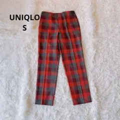 UNIQLO ユニクロ チェック柄 テーパード パンツ S 赤 グレー