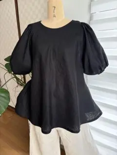 美品✨ネストローブ カシュクール ブラウス リネン ガーゼ フレア 黒