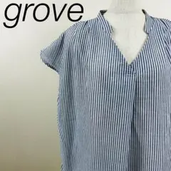 【極美品】グローブ ストライプシャツ ブラウス タック入り 麻混 M 大きめ