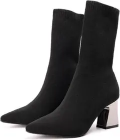 ブラック ニット ソックスブーツ ヒール7cm