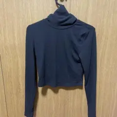 黒いリブ編みタートルネッククロップド丈