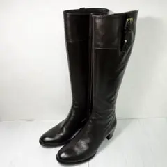 銀座ワシントン 22.5㎝ ダークブラウン レザー バックル付きロングブーツ