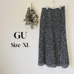 GU ジーユー プリーツ ロングスカート ダルメシアン 総柄 XL LL