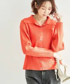 ビック衿ボタンカーディガン-オレンジ-