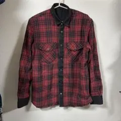 美品】DIESEL チェックシャツ バックプリント 黒×白 フリンジ加工 M