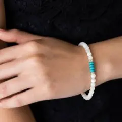 ビーズブレスレット ターコイズ パール風 軽量 夏アクセ