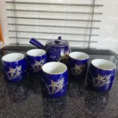 有田焼レトロ陶器製急須と湯呑み5個セット