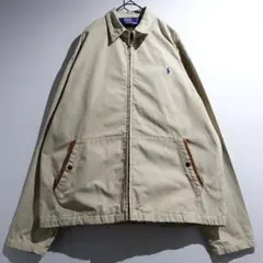 90s Ralph Lauren ベージュ ロゴ刺繍 レザー切替 スイングトップ