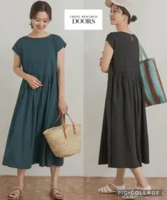 ☆アーバンリサーチ　コットンボイルリバーシブルワンピース　ターコイズ×ブラック