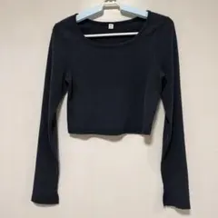 GU リブ素材 長袖 クロップド丈 トップス ブラック S