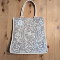 CHRISCELIN ラミネート加工刺繍レース &本革レザー大型トートバッグ 