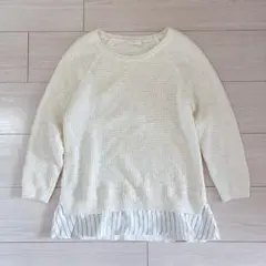 エニスィスサイズ2ニットトップス重ね着風オフホワイト丸襟