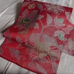 アンティーク名古屋帯 草花模様 金糸 銀糸 刺繍 織り出し