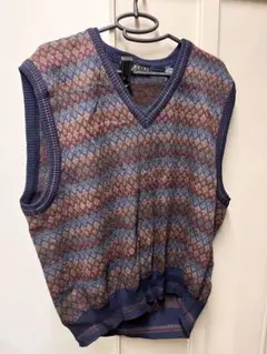 幾何学模様 Vネック ニットベスト