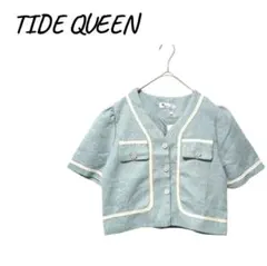 タイドクイーン 【M】 ノーカラージャケット ショート丈 タグ付き 春夏のサムネイル