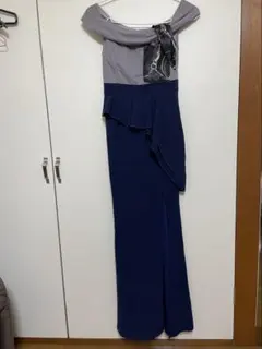 オフショルダー フリルドレス グレー ネイビー