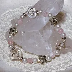 《a-79》クリスマスにもオススメ！ピンクとゴールドのコットンパールブレス