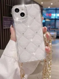 新品iPhoneケースクロスラインストーンデコ　ネックストラップ付きスマホカバー