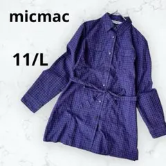 ＊micmac＊シャツ チェック柄 チュニック ウエストリボン 11/L 紫 紺