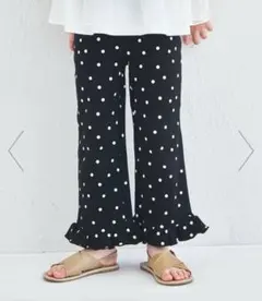 PAIR MANON ストレッチ素材 裾フリル パンツ ドット柄 ブラック